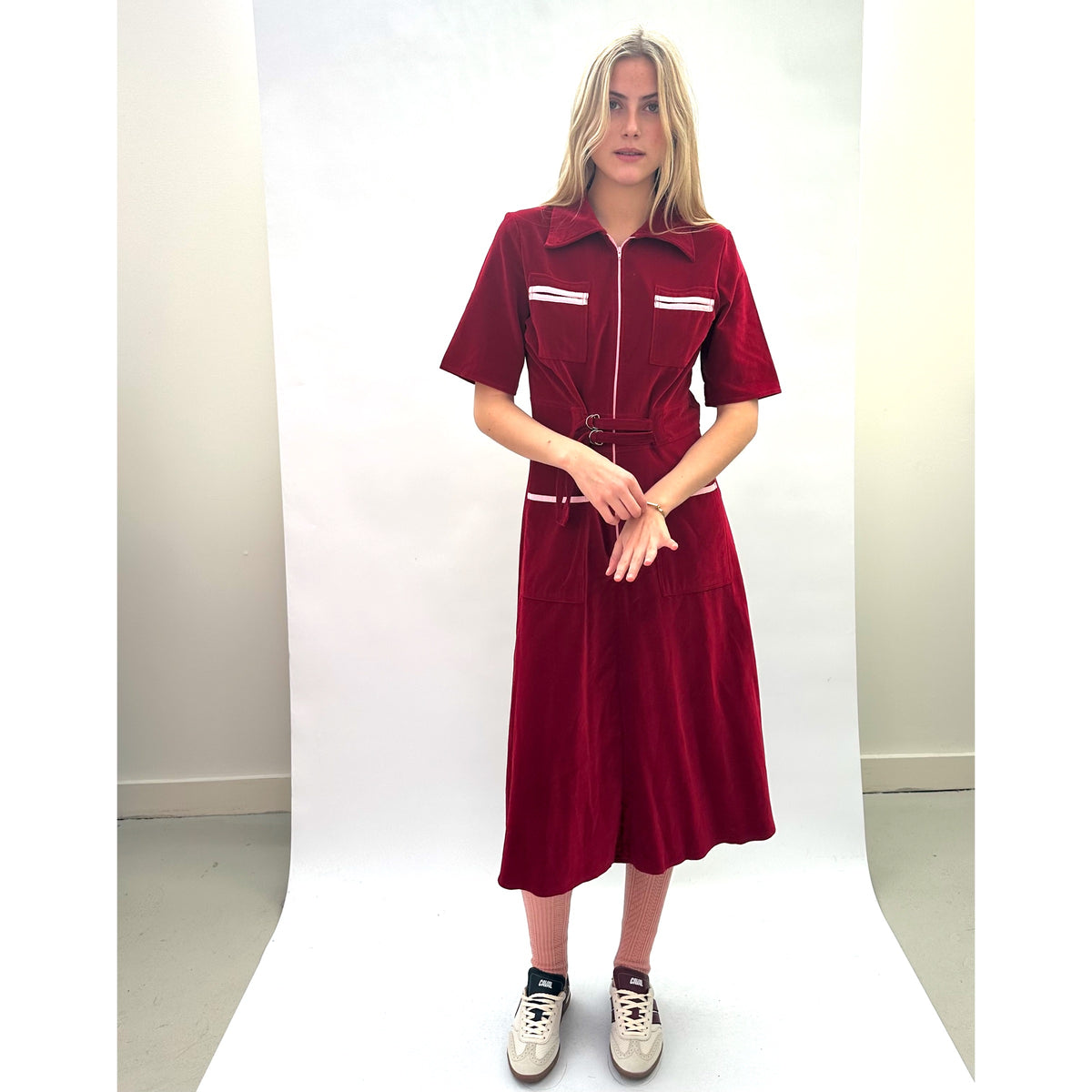Velvet Shirt Dress Ruby