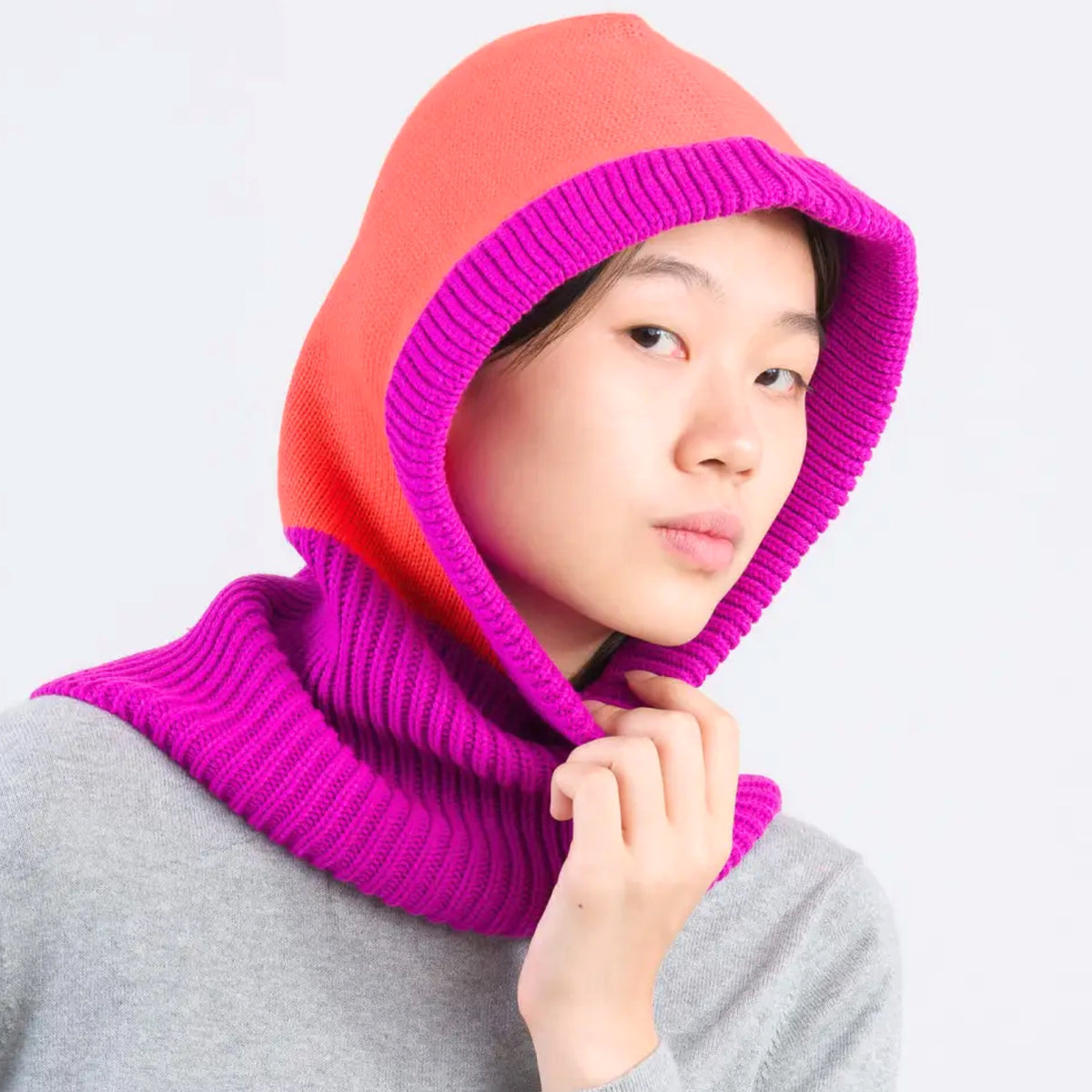 Colour Block Knit Hood Magenta