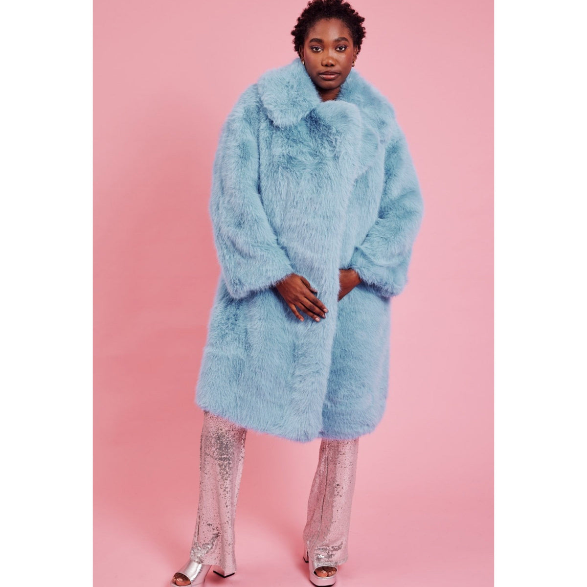 Baby Blue Faux Fur Oversized Coat