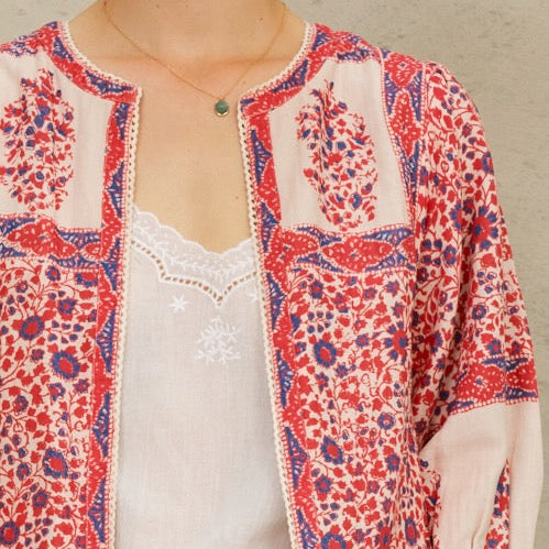 *LANDED!* Della Print Jacket Blue & Red