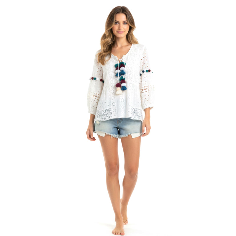 Misa Los Angeles White Broderie Top