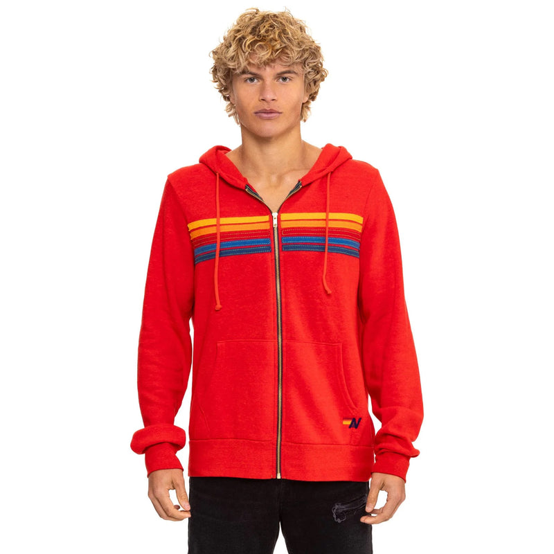 5 Stripe Zip Up Hoodie Red
