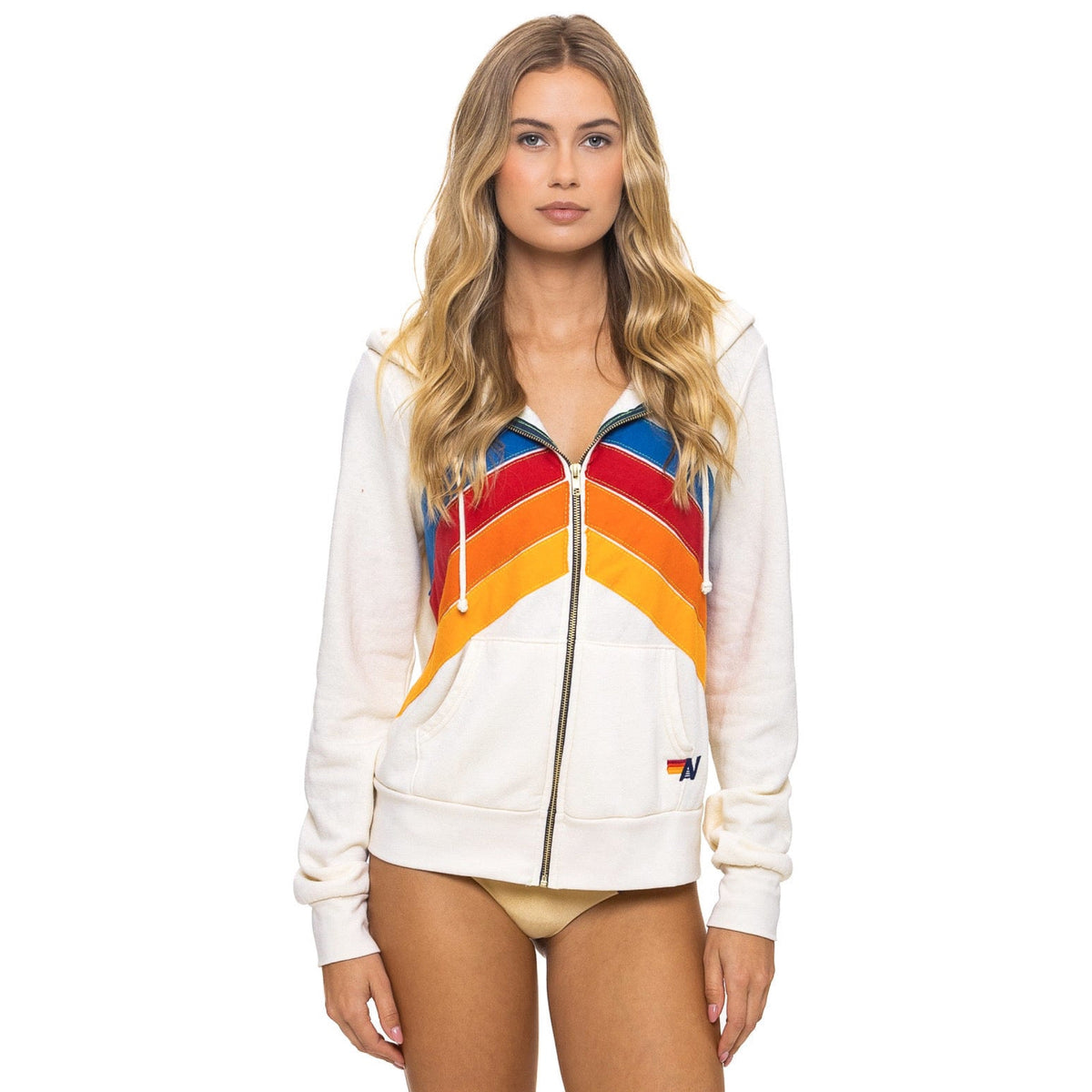 Mountain Stitch Chevron Zip Hoodie Vintage White