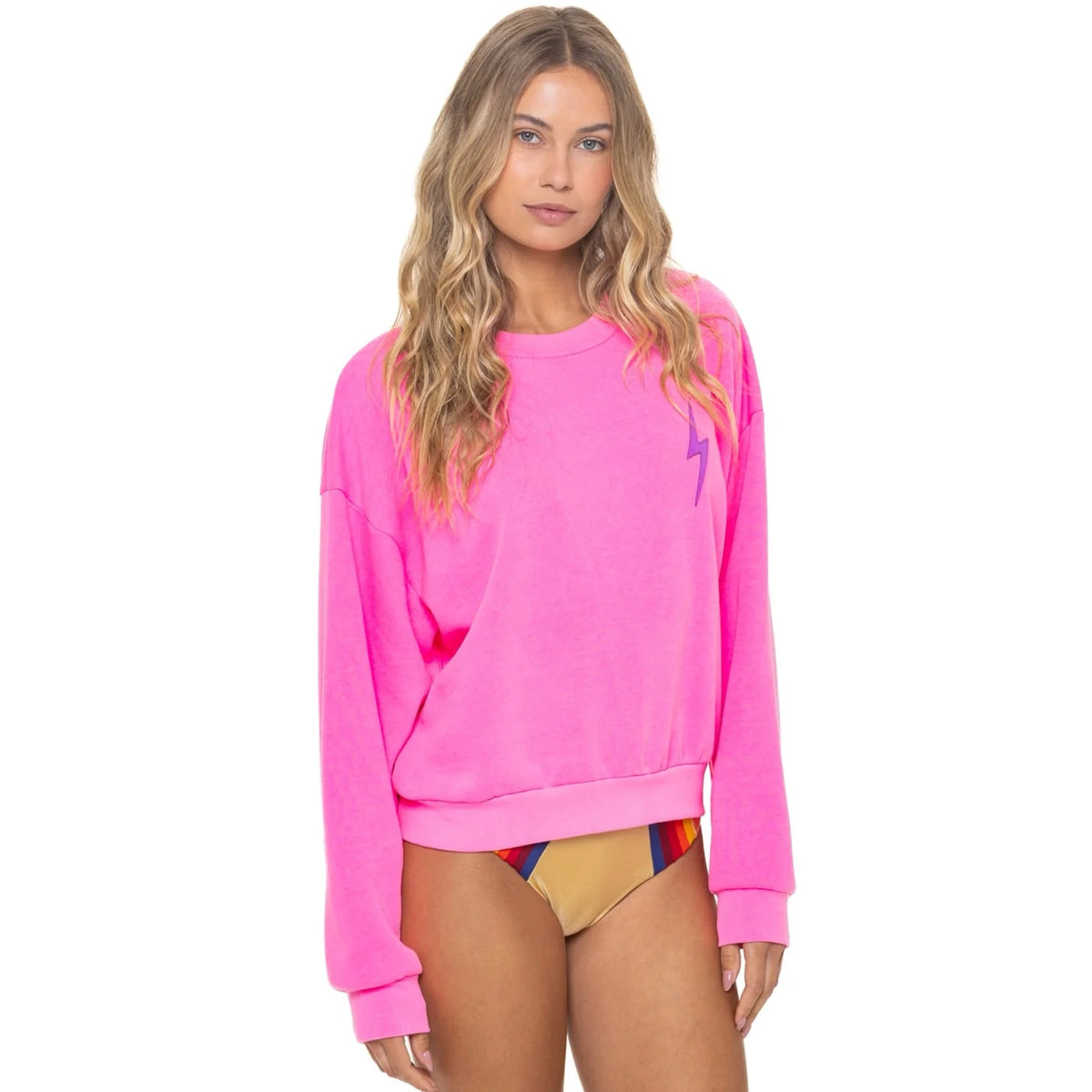 Bolt Stitch Crew Sweatshirt Relaxed Neon Pink