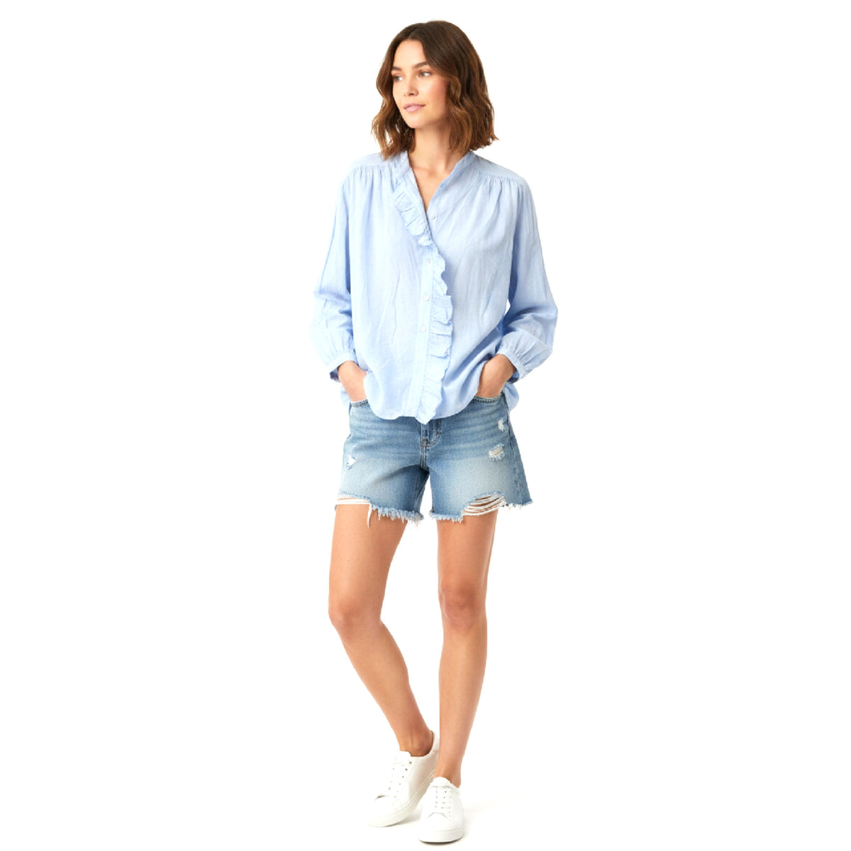 *RESTOCK* Lightweight Ruffle Shirt Sky Blue