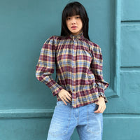 *NEW* Johanna Smocked Plaid Shirt Wine