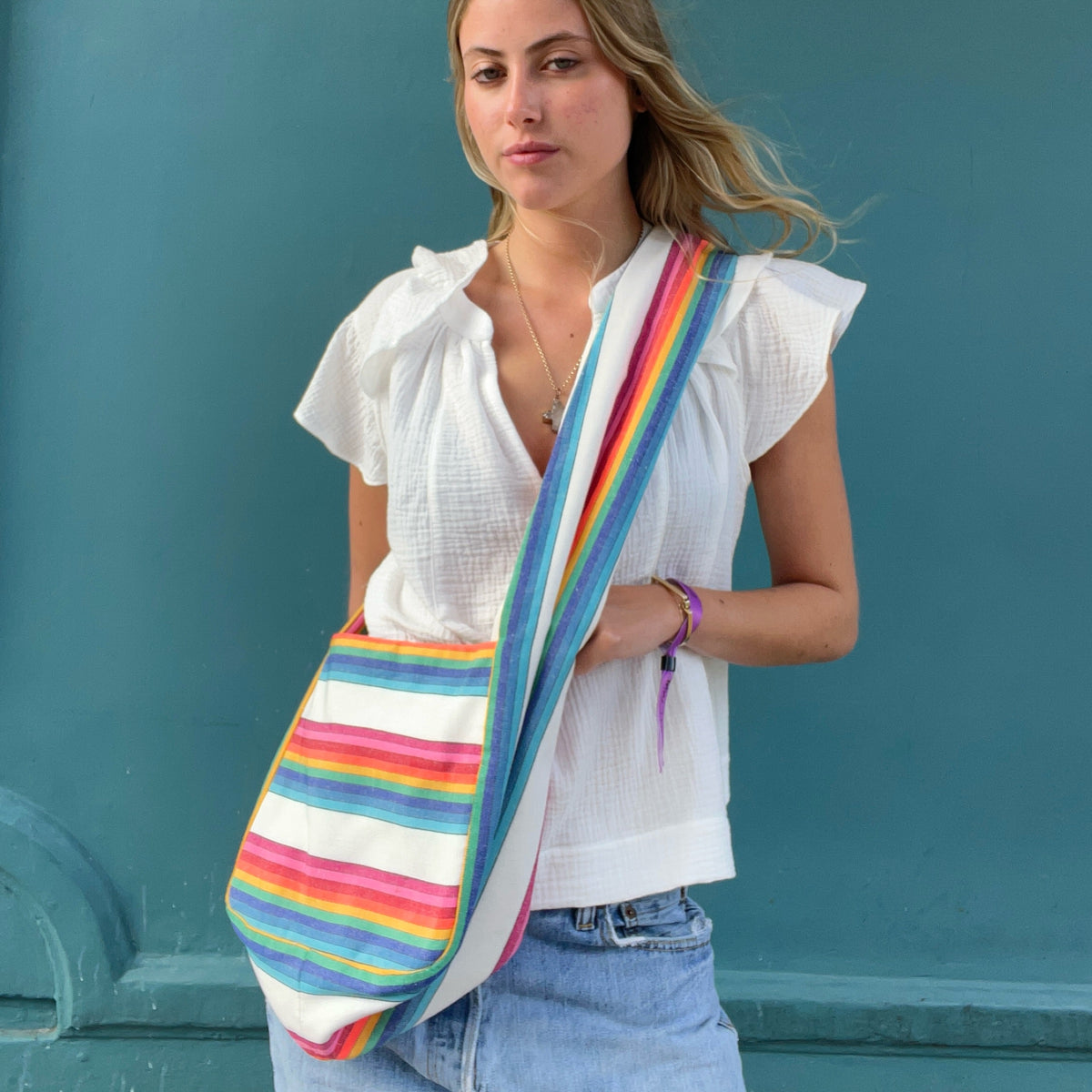 *NEW* Stripe Sling Bag White