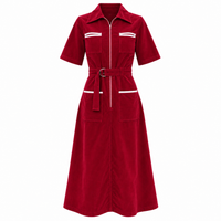 Velvet Shirt Dress Ruby