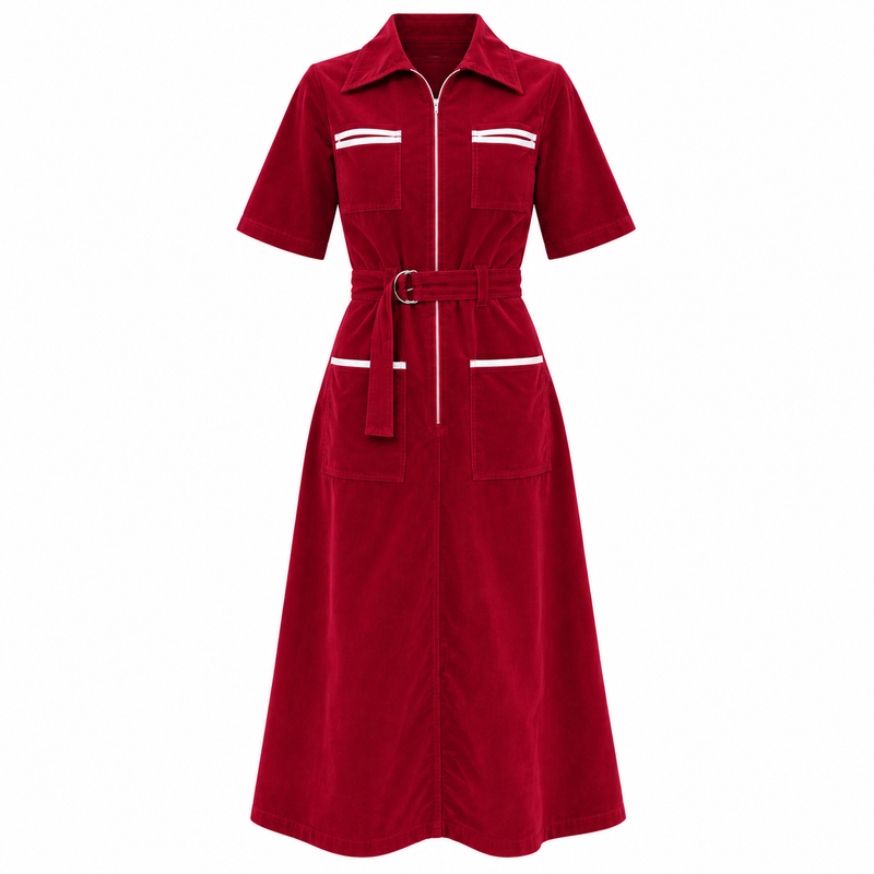 Velvet Shirt Dress Ruby
