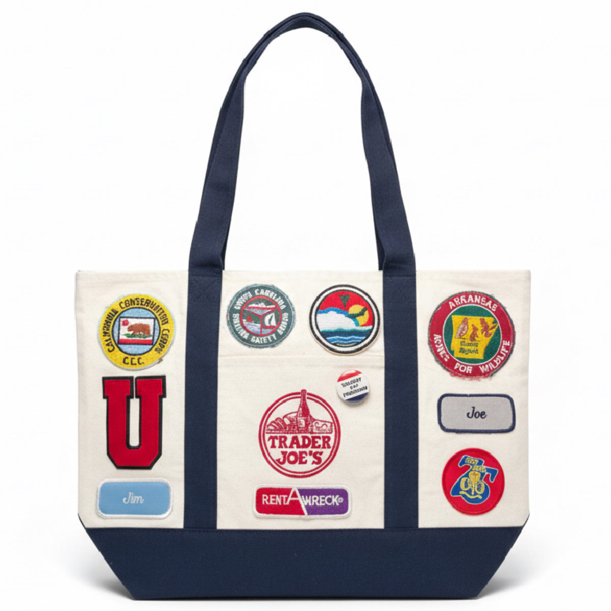 Vintage-Patched Trader Joes Tote L