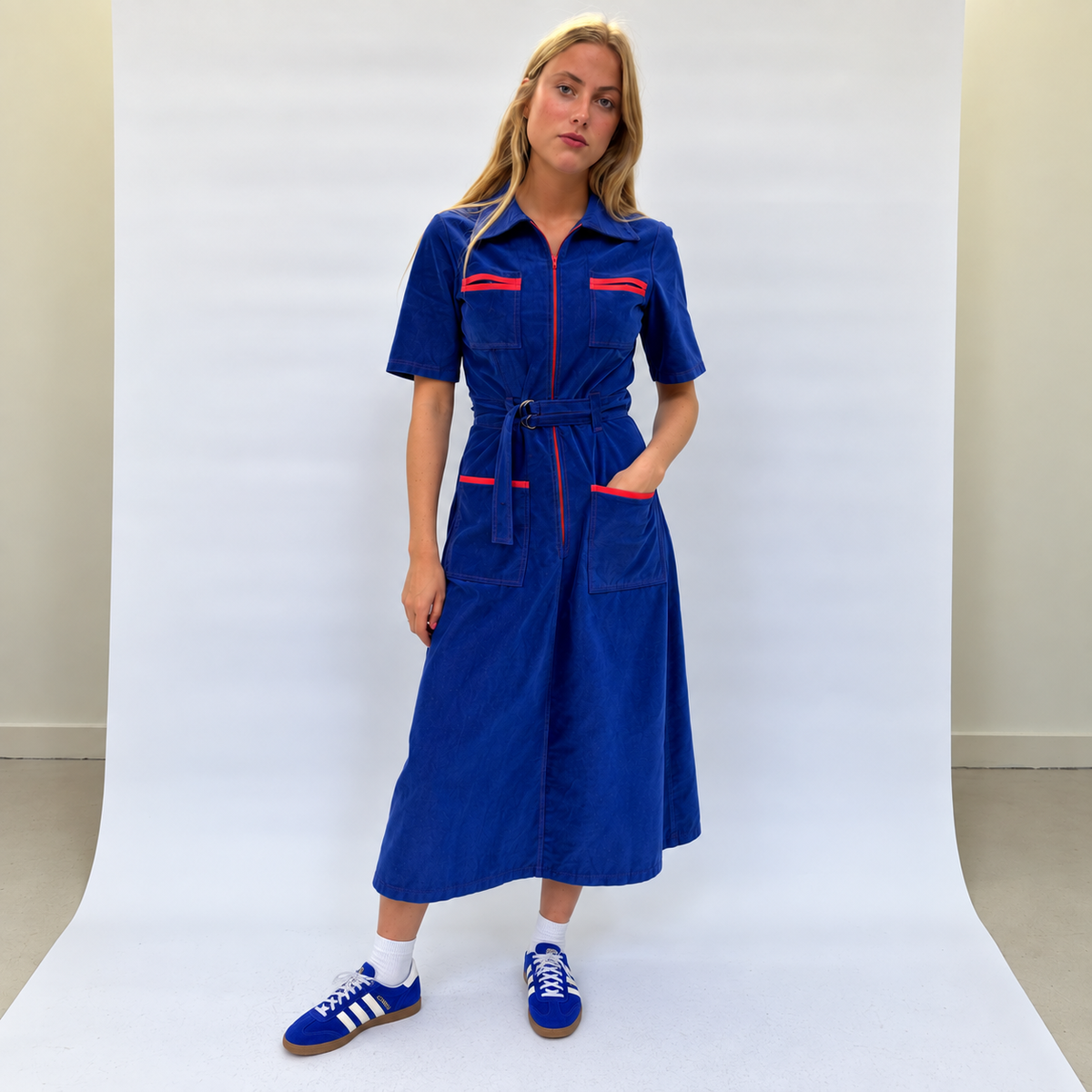 Velvet Shirt Dress Cobalt