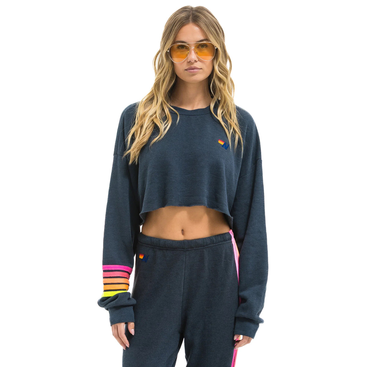 *NEW STYLE* Aviator Nation Cropped Crew Charcoal/Neon