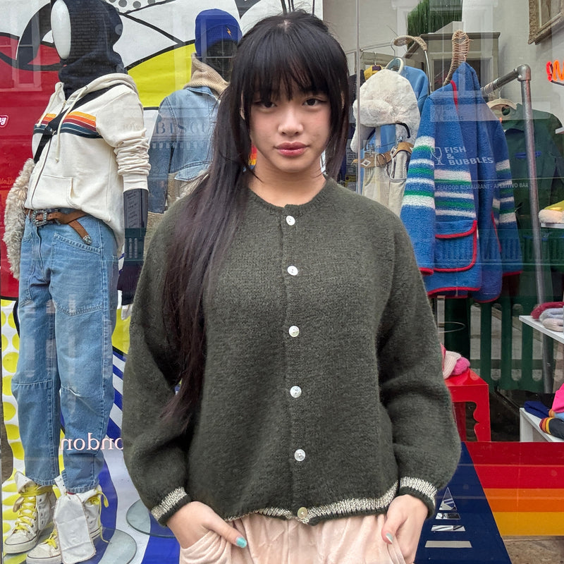 *NEW STYLE* Khaki Button-up Round Neck Cardi