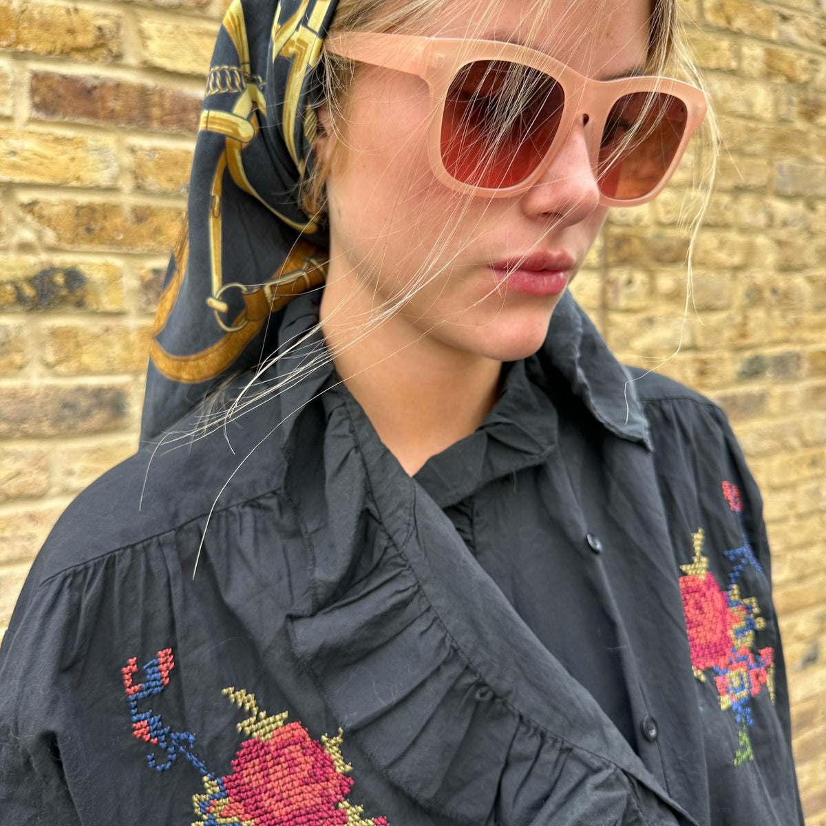 Embroidered Black Ruffle Shirt