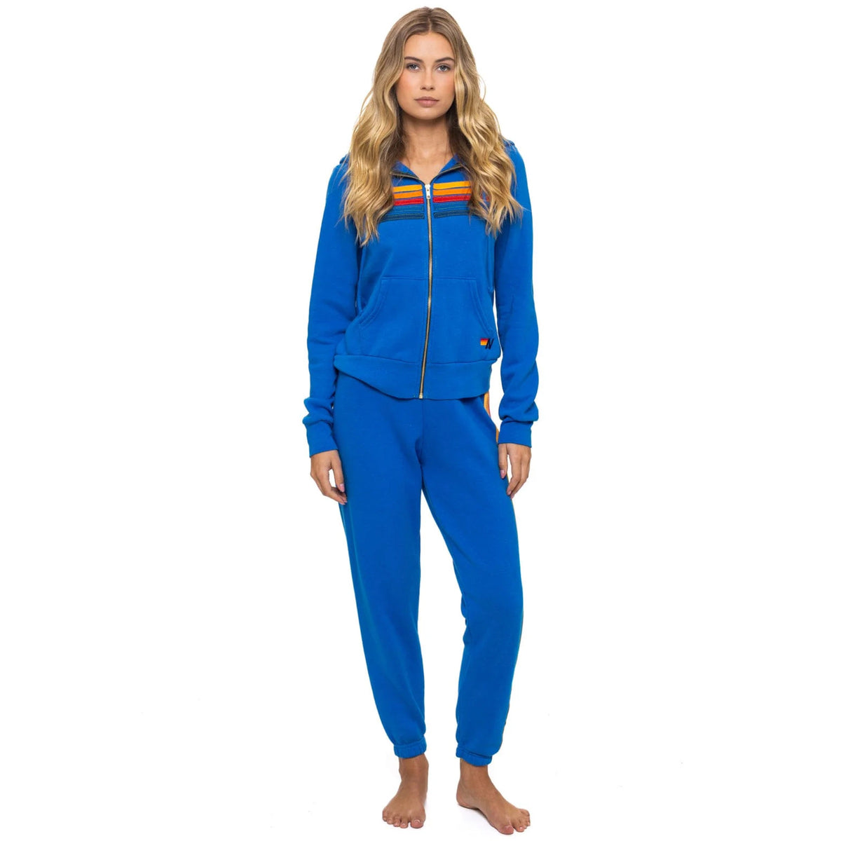 5 Stripe Zip Up Hoodie Adventure Blue