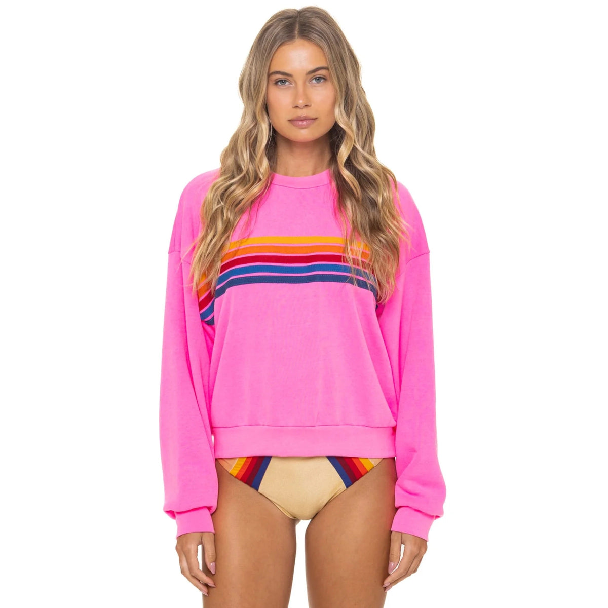 5 Stripe Relaxed Crew S'Shirt Neon Pink