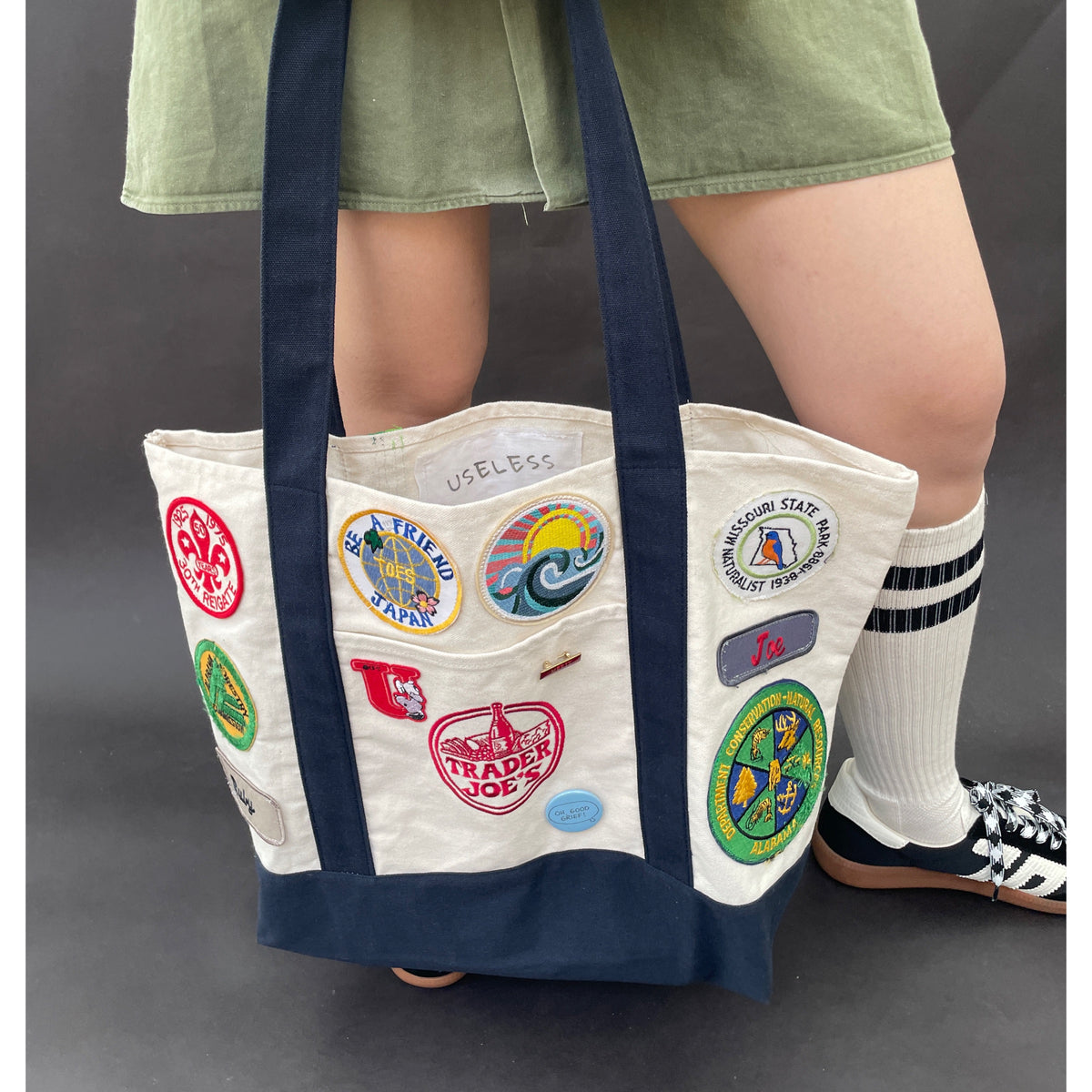 Vintage-Patched Trader Joes Tote L