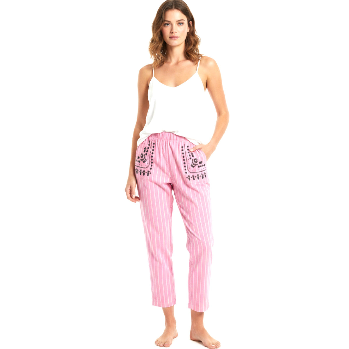 *NEW* Cotton Stripe Embroidered Pants Pink