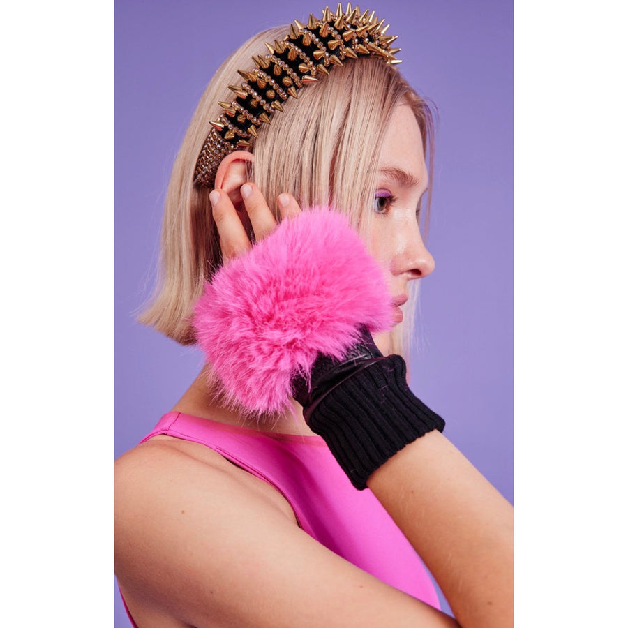 Jayley Faux Fur Neon Pink Fingerless Gloves