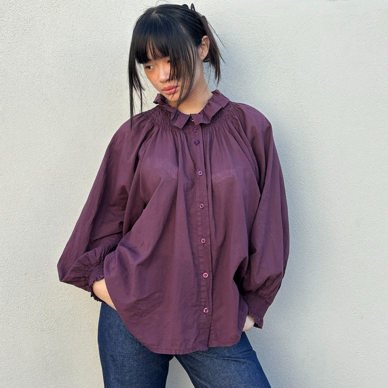 *NEW STYLE* Johanna Smocked Shirt Aubergine