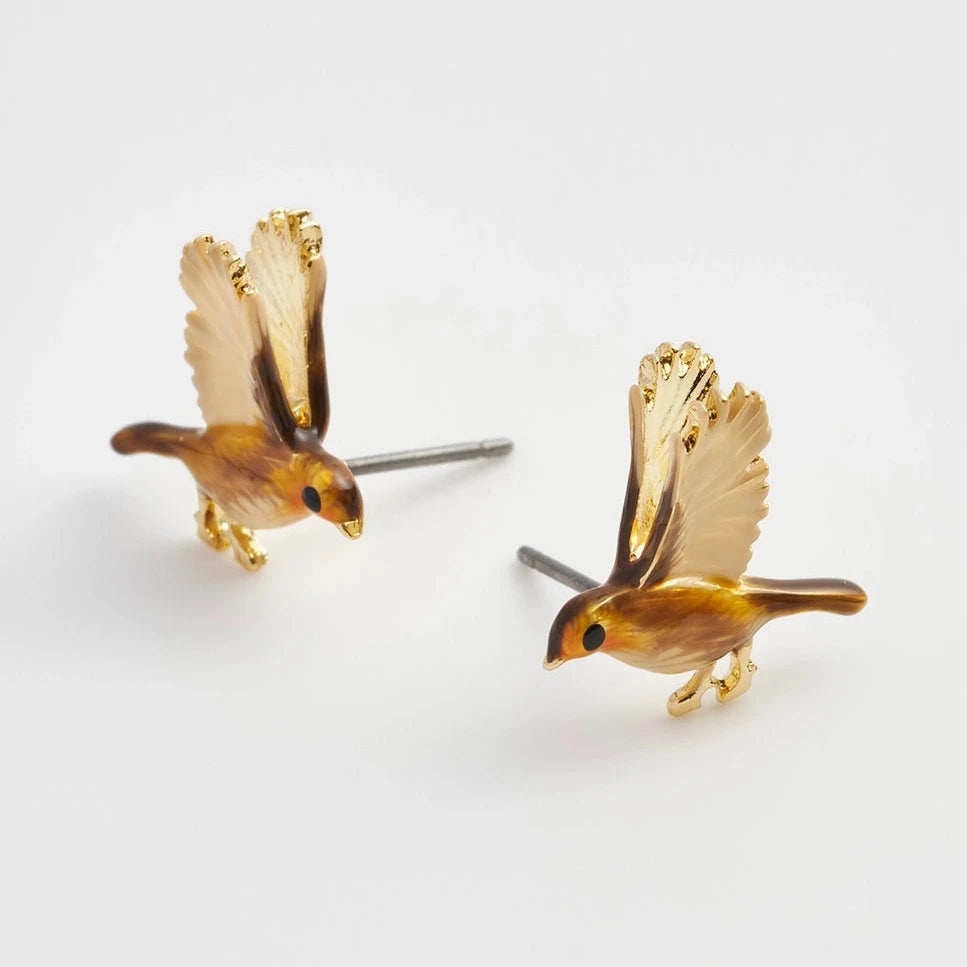 Enamel Flying Robin Stud Earrings