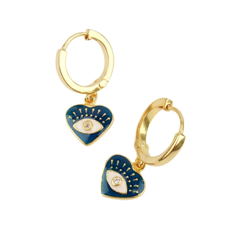 Blue Heart Eye Enamel Hoops
