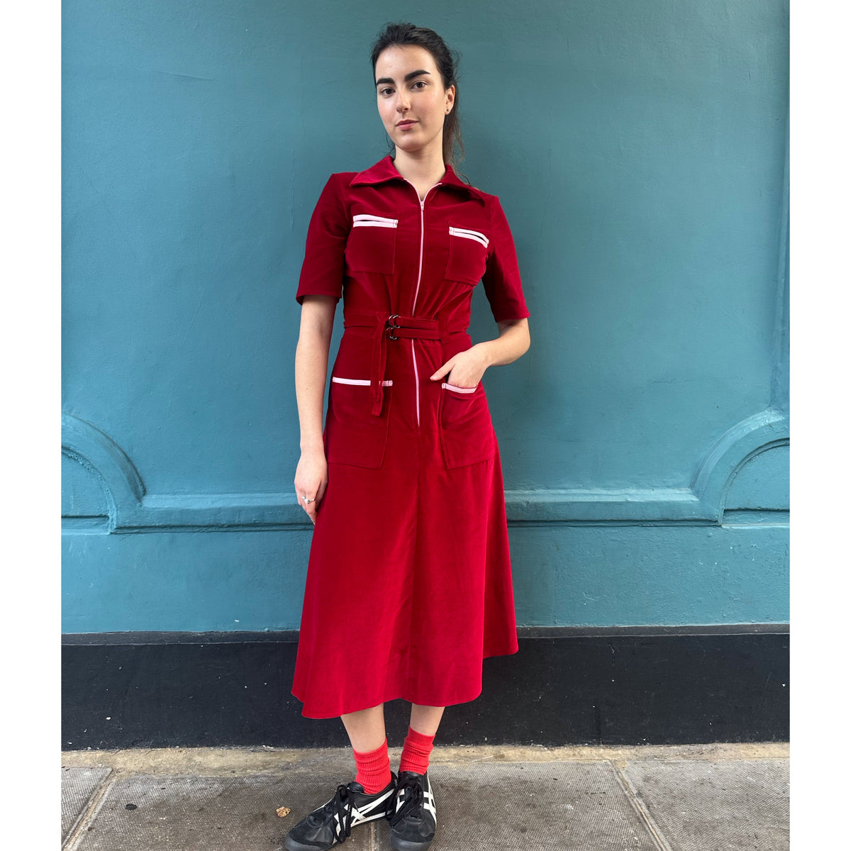 *NEW* Velvet Shirt Dress Ruby