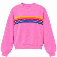 5 Stripe Relaxed Crew S'Shirt Neon Pink