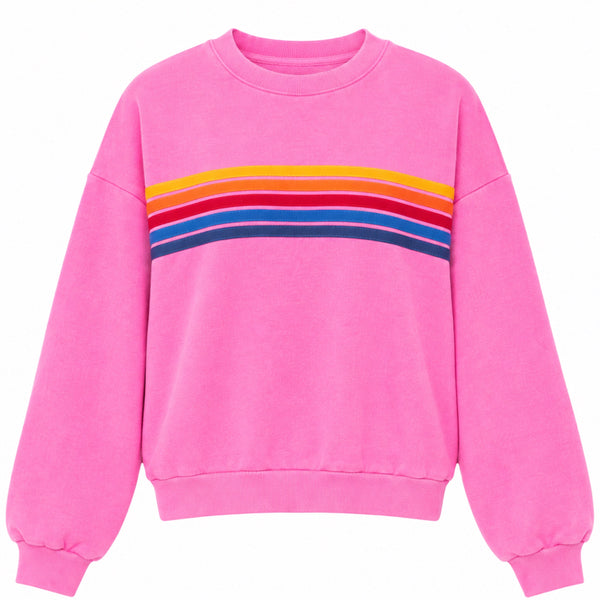 5 Stripe Relaxed Crew S'Shirt Neon Pink