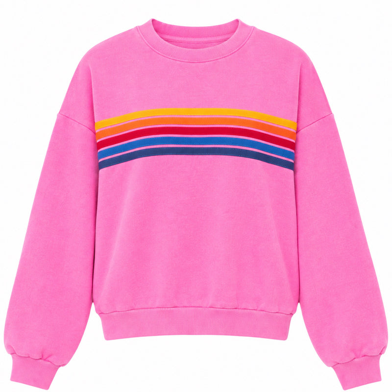 5 Stripe Relaxed Crew S'Shirt Neon Pink