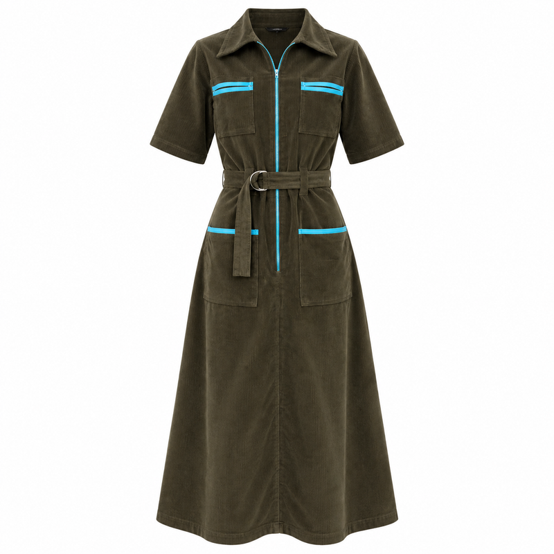 Autumn Cord Shirt Dress Olive