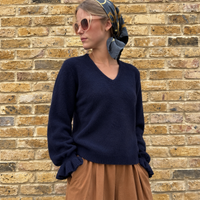 Ruffle Cuff V Neck Navy