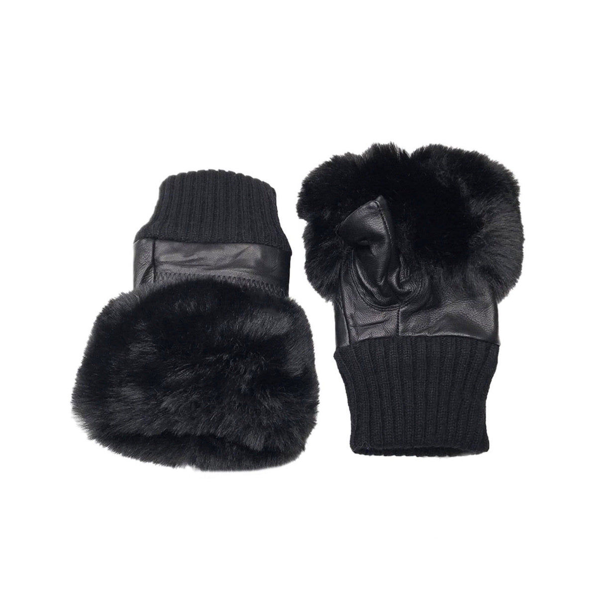 *NEW*Faux Fur Black Fingerless Gloves