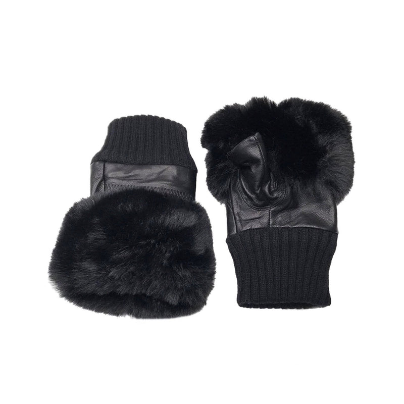 *NEW*Faux Fur Black Fingerless Gloves