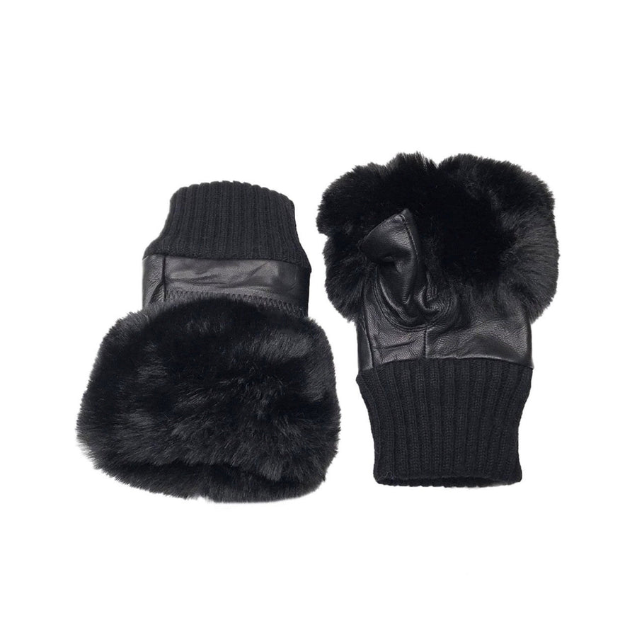 Jayley Faux Fur Black Fingerless Gloves