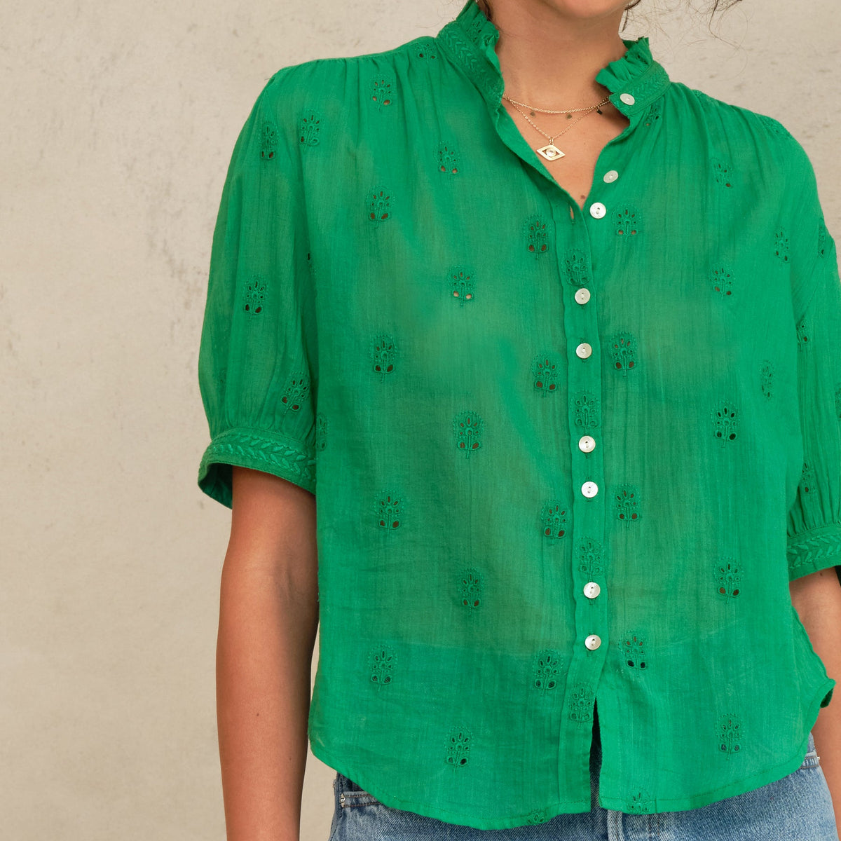 *PRE ORDER* Frani Embroidered Top Green