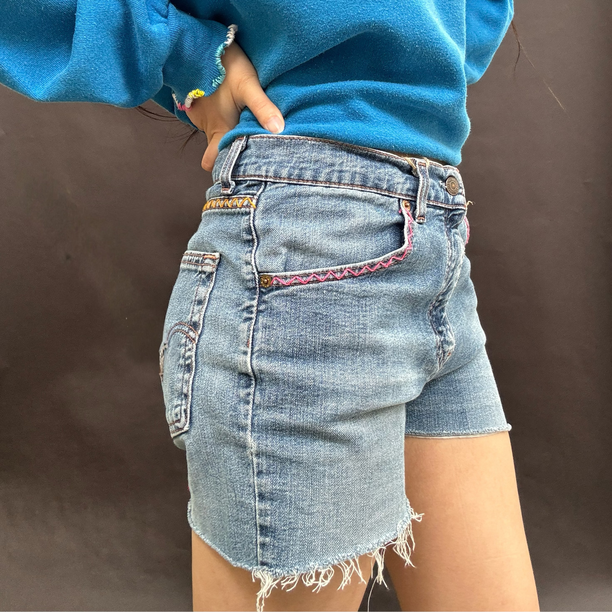 *NEW* Zig Zag Levi's Cut Offs with Useless Chain Stitch