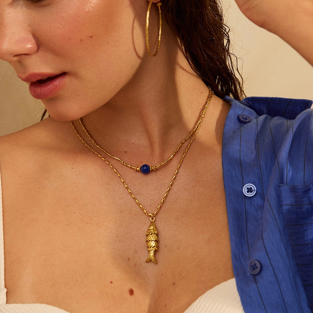 Playa Gold Fish Pendant Necklace