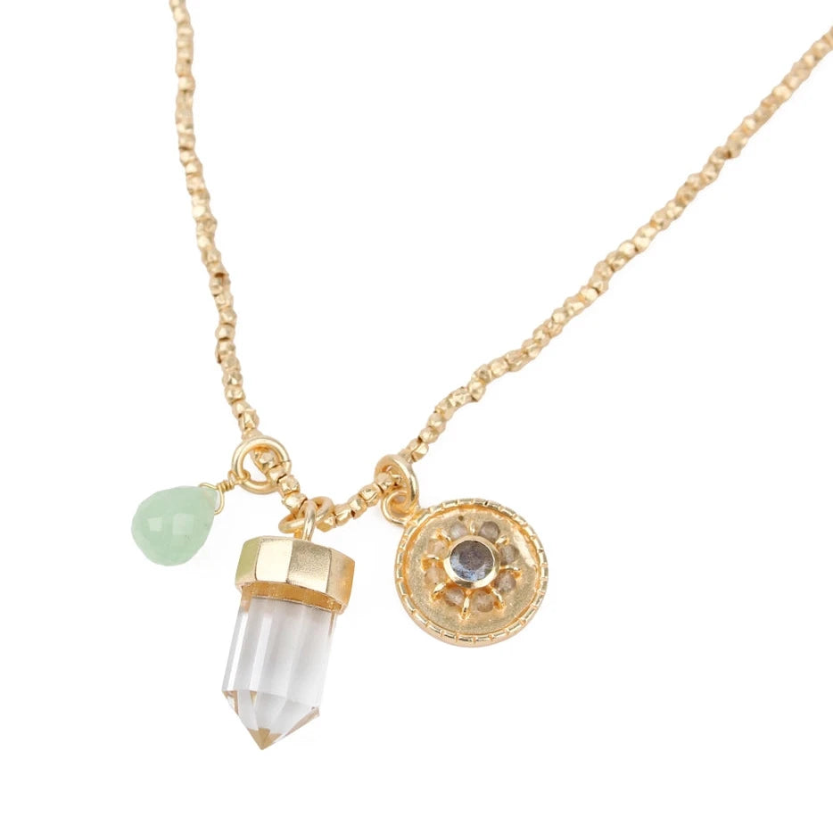Gold Crystal Charm Necklace