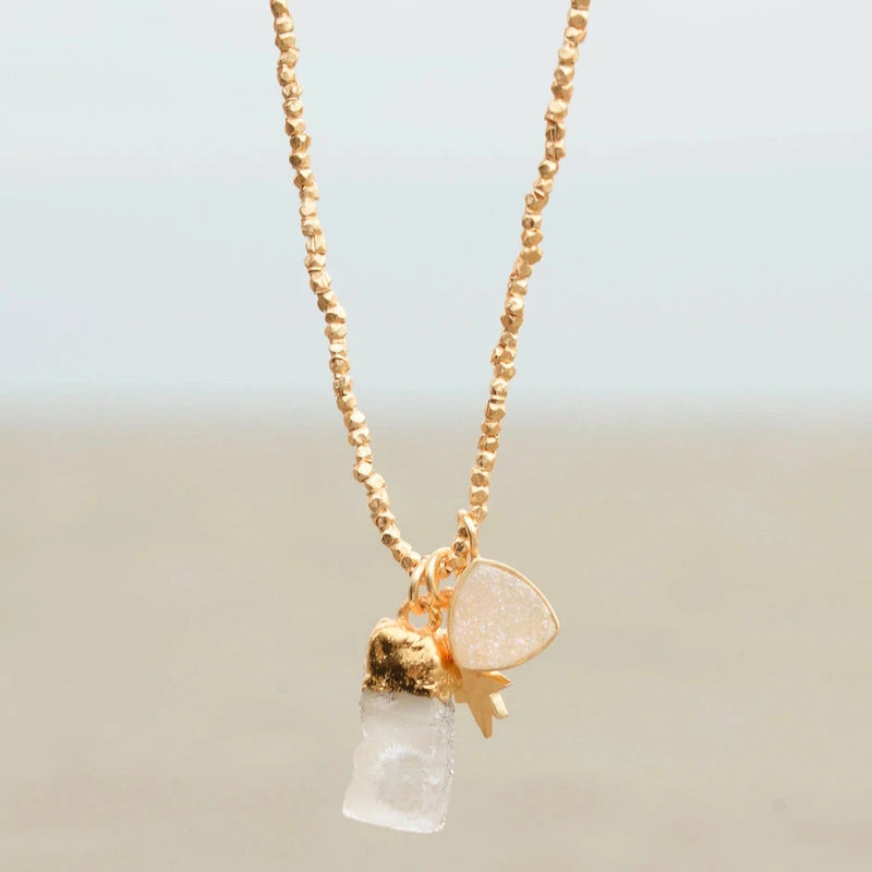 Gold Crystal and Star Charm Beaded Necklace