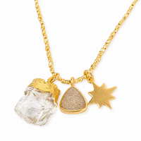 Gold Crystal and Star Charm Beaded Necklace