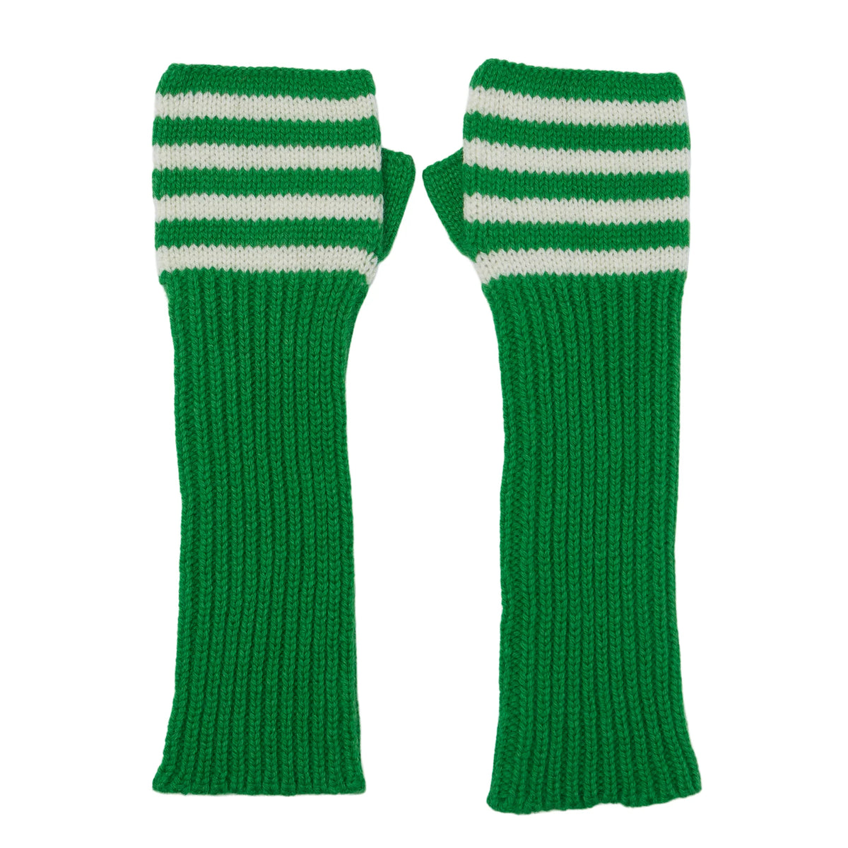 *NEW* Breton Cashmere Loose Rib Wrist Warmers Green & Off White
