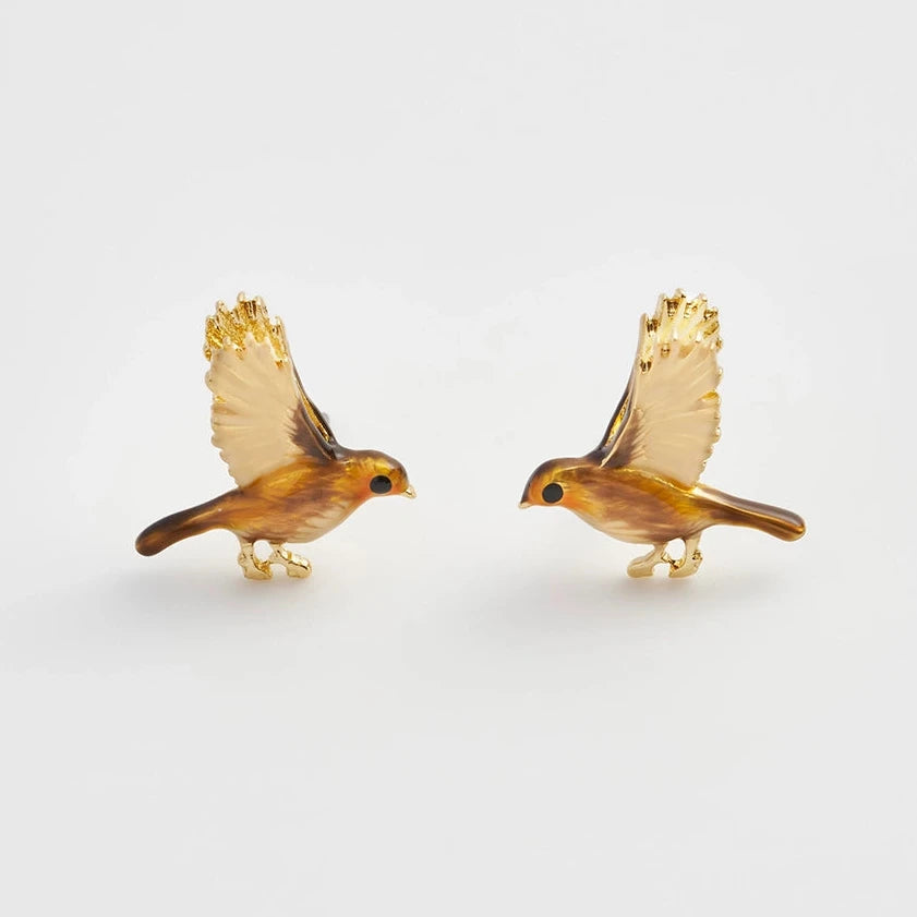 Enamel Flying Robin Stud Earrings