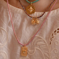 Heart Charm Pink Thread Necklace