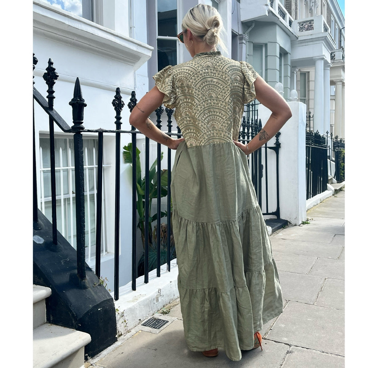 Kori Greek Archaic Long Sleeveless Dress Tea/Gold