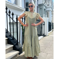 Kori Greek Archaic Long Sleeveless Dress Tea/Gold