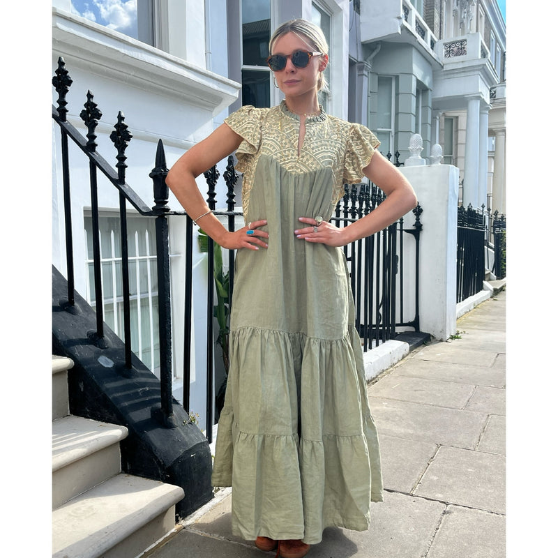 Kori Greek Archaic Long Sleeveless Dress Tea/Gold