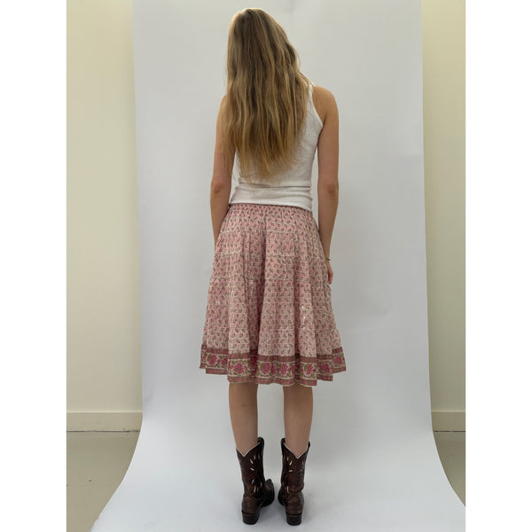 *NEW* Woodblock Knee Length Skirt Pink