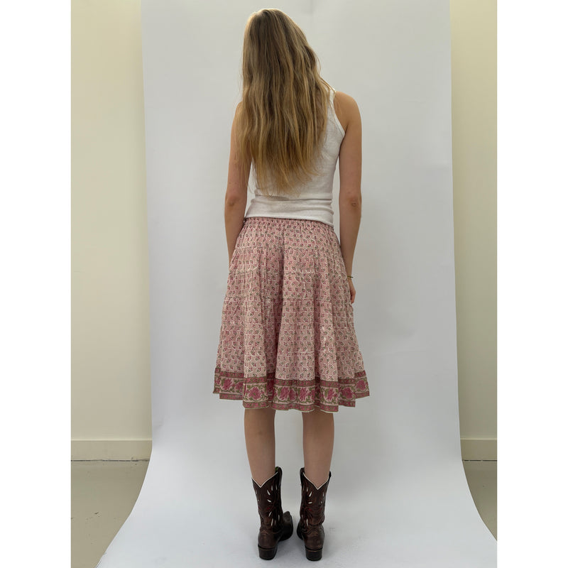*NEW* Woodblock Knee Length Skirt Pink