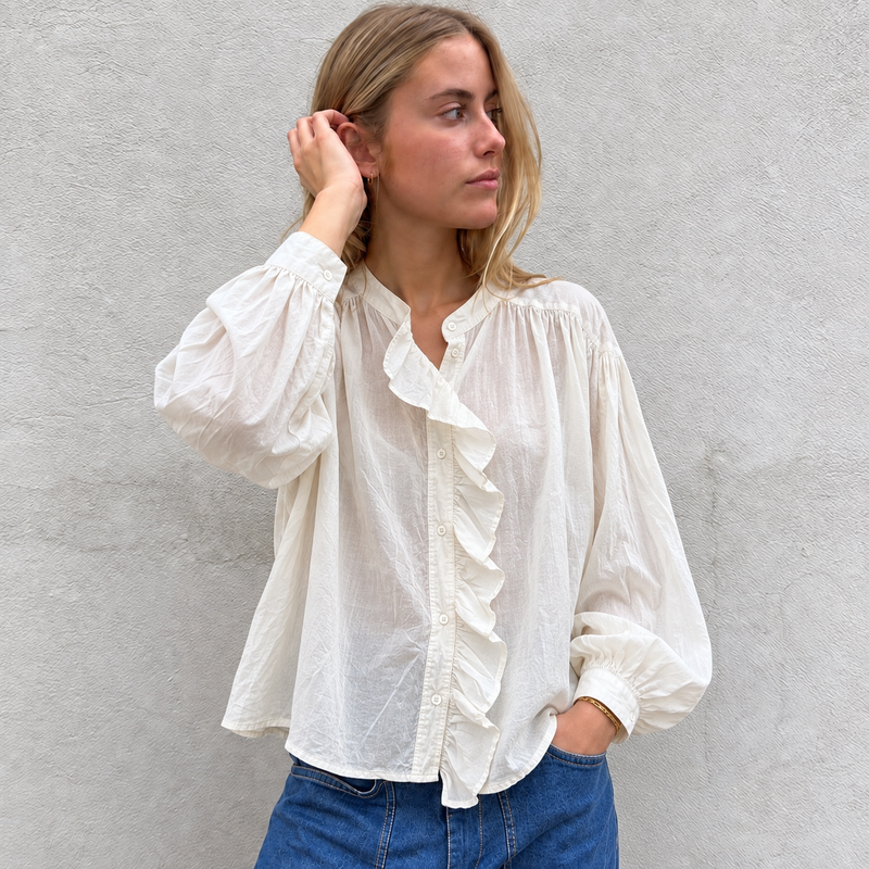 Lightweight Cotton Ruffle Shirt Off White